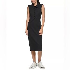 Karl Lagerfeld Paris Black Ribbed Collar Midi Dress